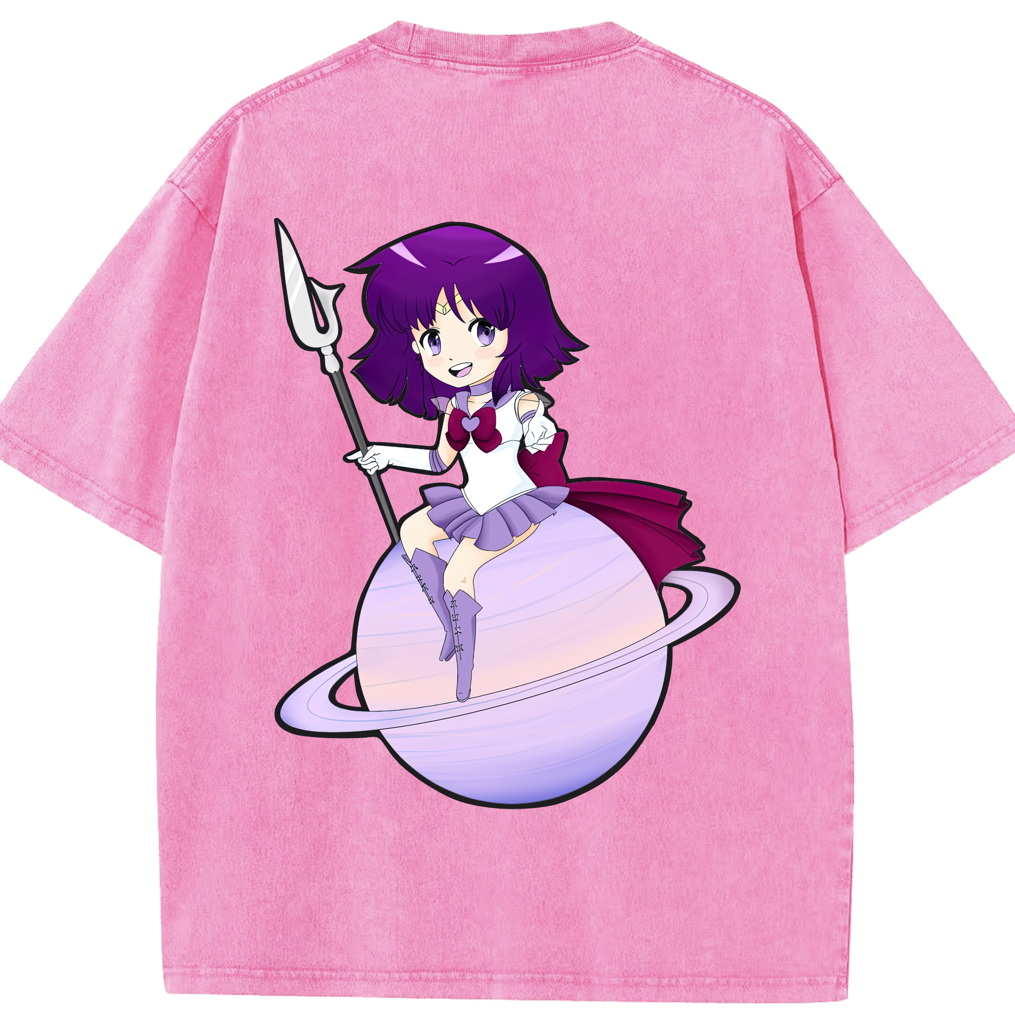 （画像用） 美少女戦士セーラームーン 土萠ほたる Sailor Moon Tomoe Hotaru （セーラーサターン；Sailor Saturn） 綿100% ヴィンテージ風 半袖Tシャツ（背面プリント）